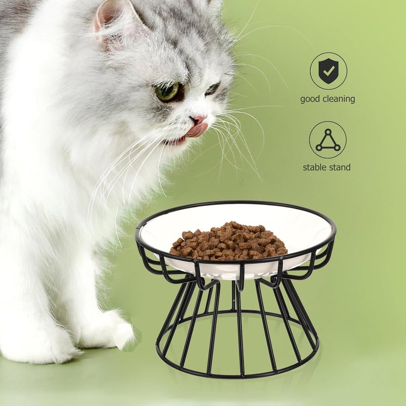 Elevated Cat Food Bowl and Dog Water Container Set with Black Iron Rack, Ceramic Raised Feeding Bowl with Neck Protection and Anti-Spill Design, Suitable for Indoor Cats and Dogs - Image 4
