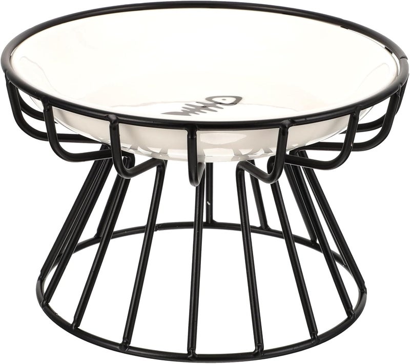 Elevated Cat Food Bowl and Dog Water Container Set with Black Iron Rack, Ceramic Raised Feeding Bowl with Neck Protection and Anti-Spill Design, Suitable for Indoor Cats and Dogs - Image 1