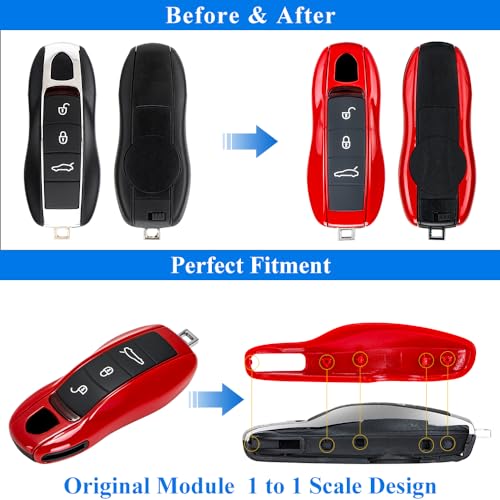 AeroBon 3-Piece Painted Key Cover Key Fob Shell Compatible with Porsche Key Shell Replacement (MK1, Red) - Image 4