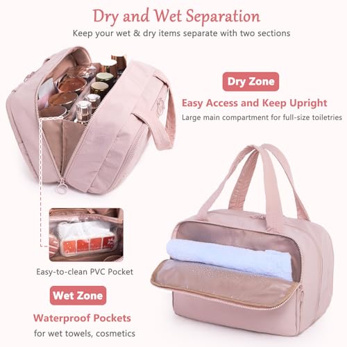 ELCUPA Large Makeup Bag Travel Toiletry Bag for Women – Travel Makeup Bag with 4 Compartments, Dry Wet Separation, Cosmetic Bag Organizer for Travel Essentials & Travel Size Toiletries,Travel Bag - Image 4