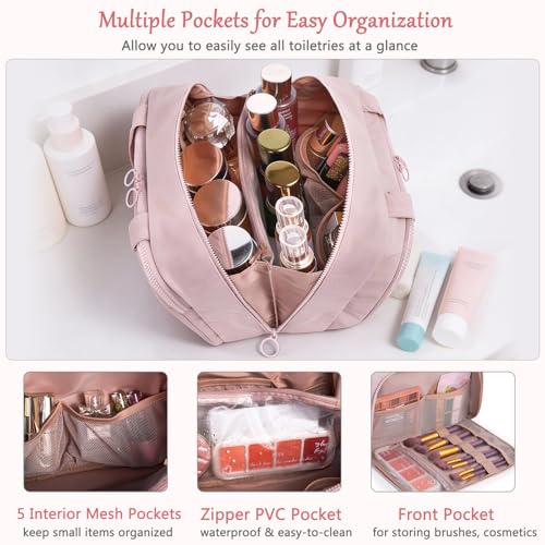 ELCUPA Large Makeup Bag Travel Toiletry Bag for Women – Travel Makeup Bag with 4 Compartments, Dry Wet Separation, Cosmetic Bag Organizer for Travel Essentials & Travel Size Toiletries,Travel Bag - Image 3