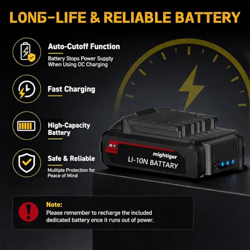MIGHTIGER Power Cordless Tire Inflator 20V Mini Air Compressor DC 12V Portable Handheld Car Drill Air Pump 150PSI with Rechargeable Battery, Auto Shut Off, LED, Digital Pressure Gauge - Image 4