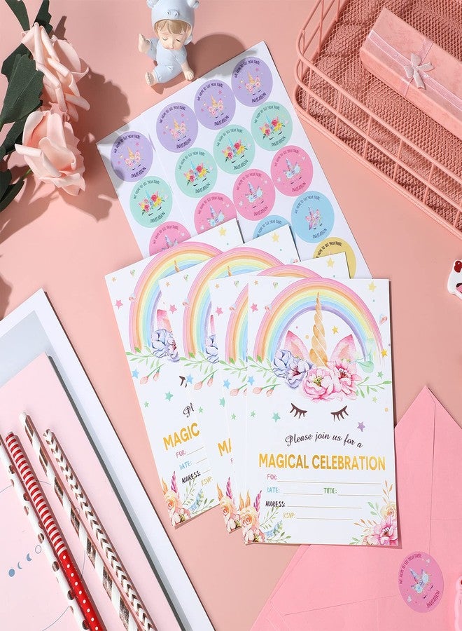 Spakon 24 Pack Unicorn Birthday Invitation for Girls Boys Party Invitation Card 24 Envelope 30 Rainbow Sticker Labels for Birthday Baby Shower Party Supplies - Image 4