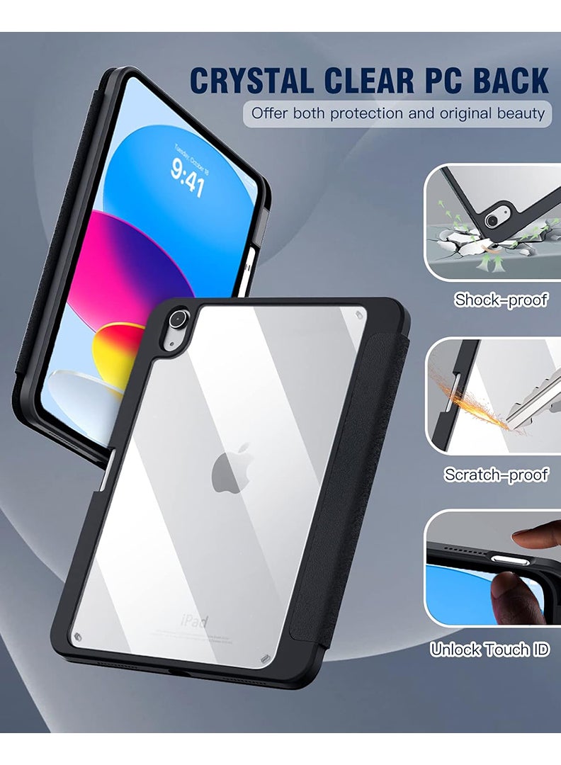 Theodor Hybrid Slim Case for iPad (A16) 11th Gen 11 Inch 2025/10th Gen 10.9 Inch 2022 Case with Pencil Holder, Shockproof Trifold Stand Protective Cover with Soft TPU Clear Back for iPad 11/ 10 Case, Auto Sleep/Wake Black  - Image 3