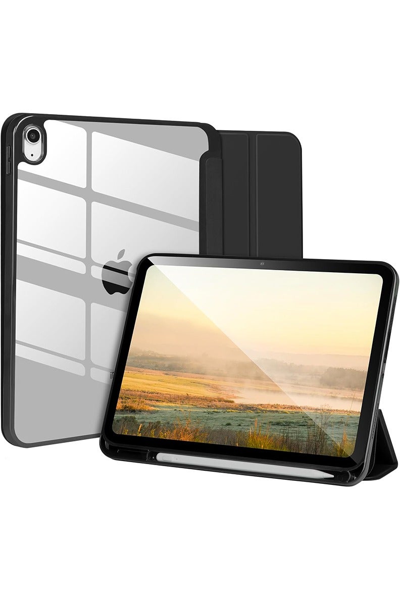 Theodor Hybrid Slim Case for iPad (A16) 11th Gen 11 Inch 2025/10th Gen 10.9 Inch 2022 Case with Pencil Holder, Shockproof Trifold Stand Protective Cover with Soft TPU Clear Back for iPad 11/ 10 Case, Auto Sleep/Wake Black  - Image 1