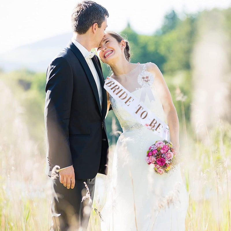 New Flower bride to be Shoulder Strap Badge 2-piece Wedding bride White Badge Ceremony Belt Ribbon - Image 3