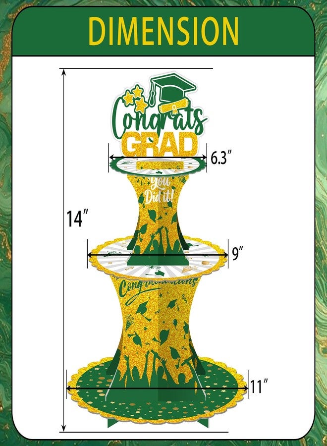 XCX Graduation Cupcake Stand Decoration, 3 Tier Congrats Grad Party Cupcake Holder Tower, Cardboard Grad Theme Dessert Cookies Stand for Graduation Party Supplies Favors (Green & Gold) - Image 2