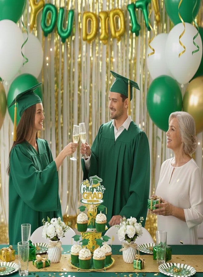 XCX Graduation Cupcake Stand Decoration, 3 Tier Congrats Grad Party Cupcake Holder Tower, Cardboard Grad Theme Dessert Cookies Stand for Graduation Party Supplies Favors (Green & Gold) - Image 4