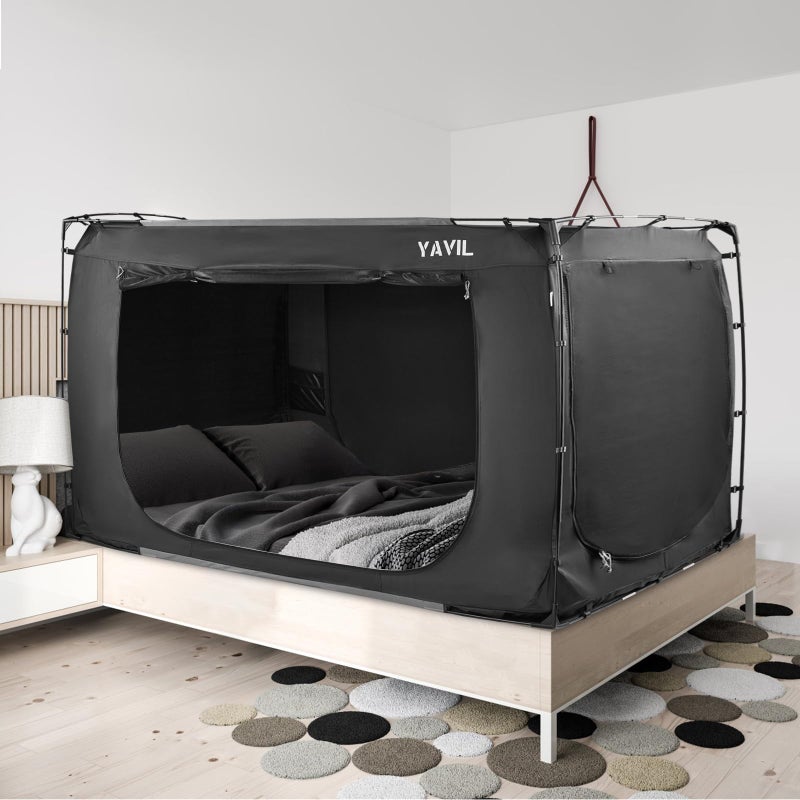 YAVIL Bed Tent Bed Canopy Twin Size Portable Sleeping Tents Dream Tents Indoor for Kids and Adult Blackout 93 Breathable Privacy Space on Bed with Three Doors Mattress Not Included