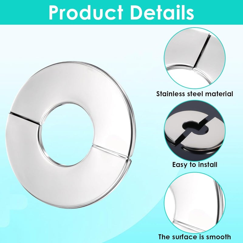 Bruislard 2PCS Wall Split Flange, Stainless Steel Plumbing Cover Plates, Round Escutcheon Plate for 28mm Dia Pipe, Buckles Design, Silver - Image 3