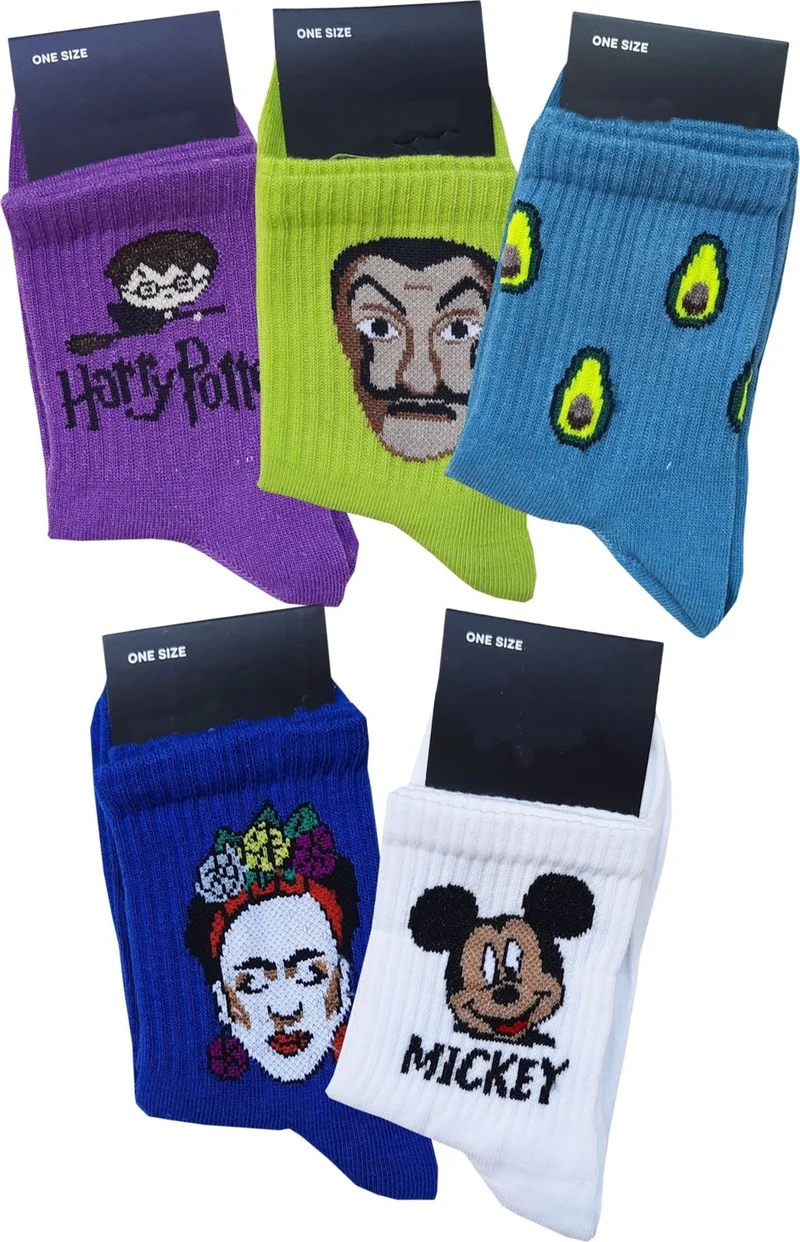 Hepsine Rakip Rivaling All 5 Unisex Patterned Short Socks Cotton Fun Tennis Sports