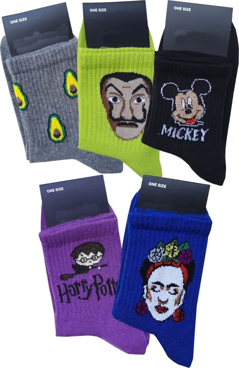 Hepsine Rakip Rivaling All 5 Unisex Patterned Short Socks Cotton Fun Tennis Sports