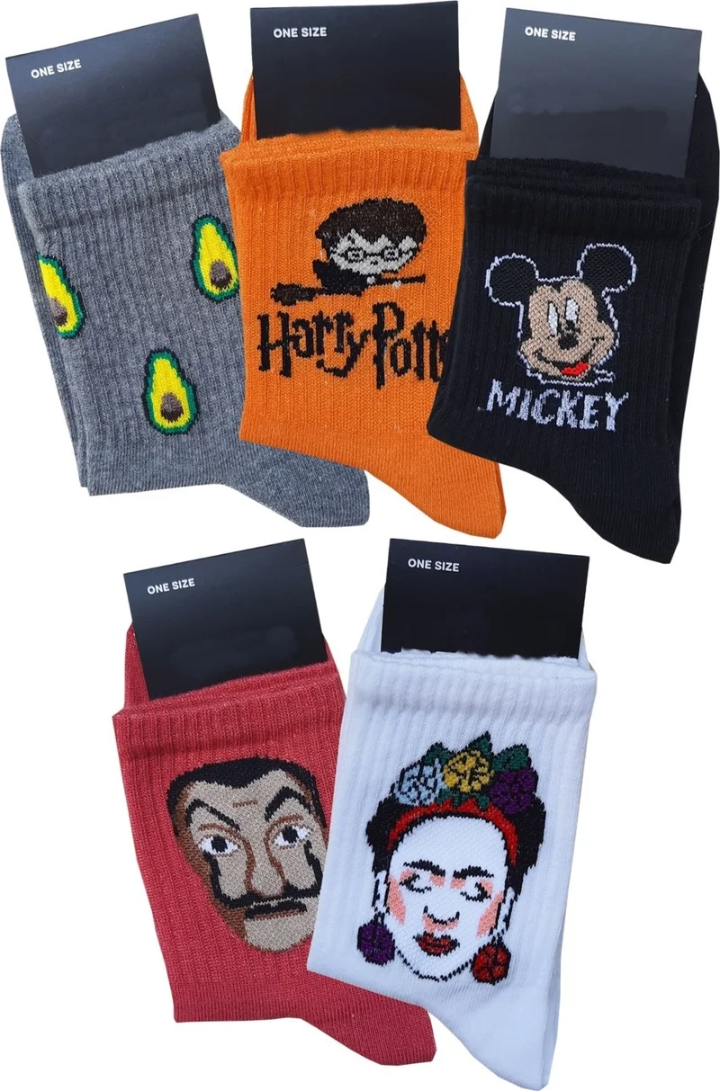 Hepsine Rakip Rivaling All 5 Unisex Patterned Short Socks Cotton Fun Tennis Sports