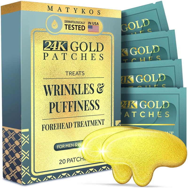 Matykos Forehead Wrinkle Patches for Face  Collagen Hyaluronic Acid and Vitamin A Skin Pads  Forehead Line Remover Wrinkle Eye Patch Set  20 Golden Sachets