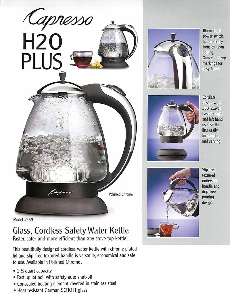 Capresso 259 Water Kettle, 10" x 8.25" x 6.25", Polished Chrome - Image 4