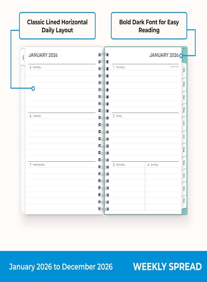 بلو سكاي تقويم بلو سكاي الأسبوعي والشهري لعام 2026، من يناير 2026 إلى ديسمبر 2026، مقاس 5 × 8 بوصات، غلاف مرن غير لامع، فواصل مغلفة، تجليد سلكي مزدوج متين، كلوي - Image 3