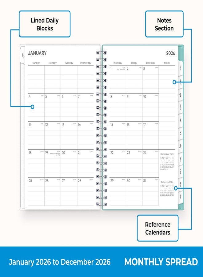 بلو سكاي تقويم بلو سكاي الأسبوعي والشهري لعام 2026، من يناير 2026 إلى ديسمبر 2026، مقاس 5 × 8 بوصات، غلاف مرن غير لامع، فواصل مغلفة، تجليد سلكي مزدوج متين، كلوي - Image 4