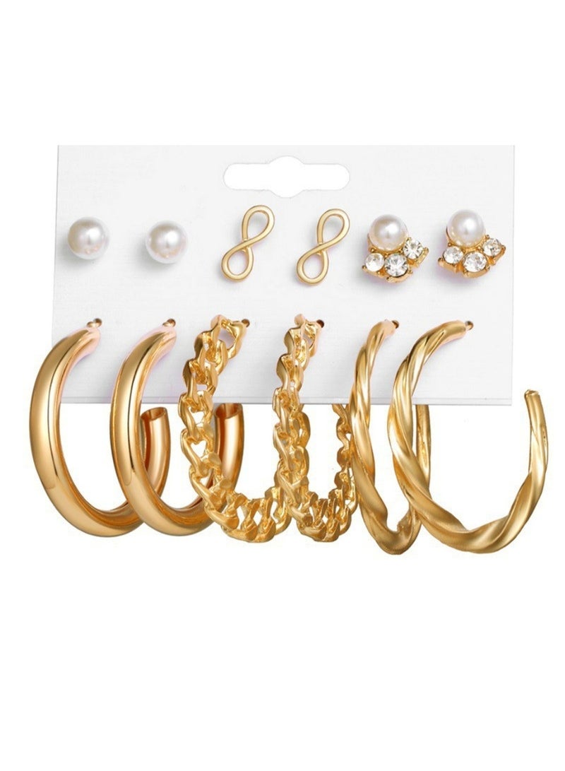 Huitich Golden Glam Hoop & Stud Earring Set (6 Pairs) - Image 2