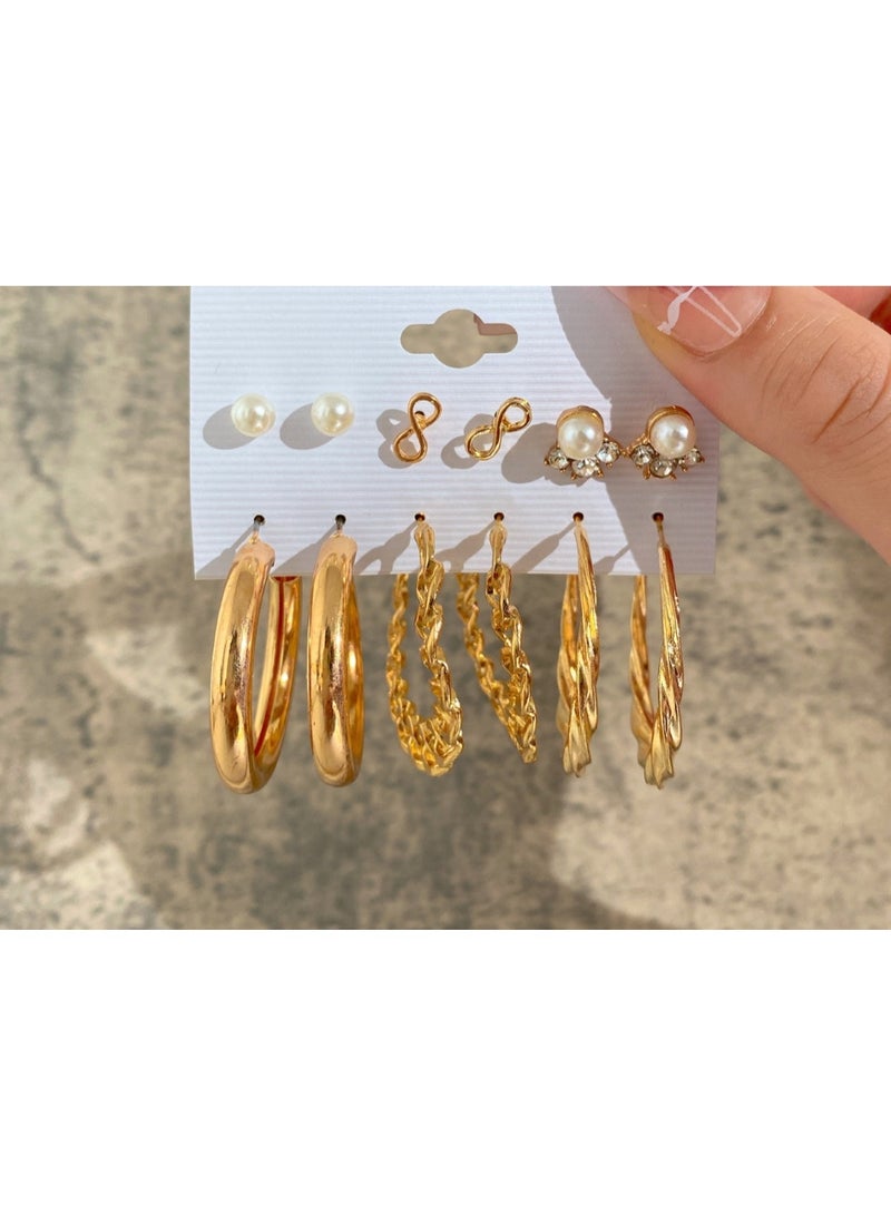 Huitich Golden Glam Hoop & Stud Earring Set (6 Pairs) - Image 1