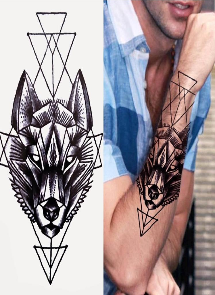 Eckek - Tiger Black Tribal Totem Temporary Tattoo For Men Women Kids Fake Wolf Panda Lion Death Skull Tattoo Sticker Geometric Arm Tatos - Image 1