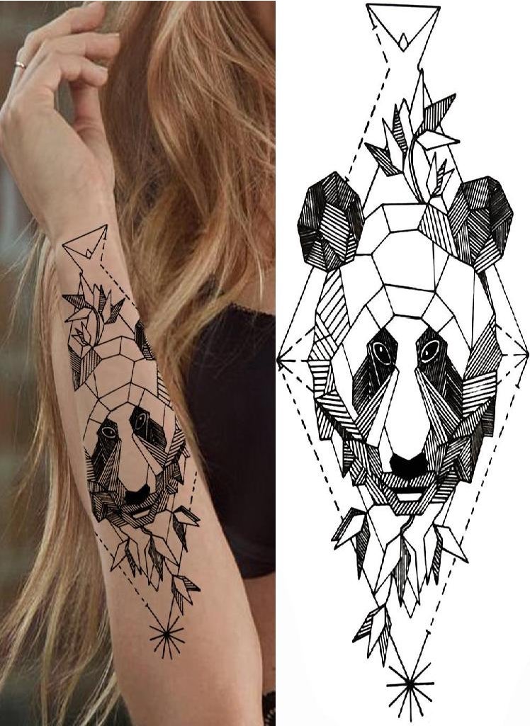 Eckek - Tiger Black Tribal Totem Temporary Tattoo For Men Women Kids Fake Wolf Panda Lion Death Skull Tattoo Sticker Geometric Arm Tatos - Image 1