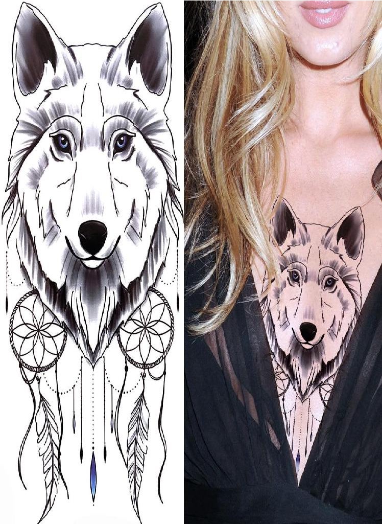 Eckek - Tiger Black Tribal Totem Temporary Tattoo For Men Women Kids Fake Wolf Panda Lion Death Skull Tattoo Sticker Geometric Arm Tatos - Image 1