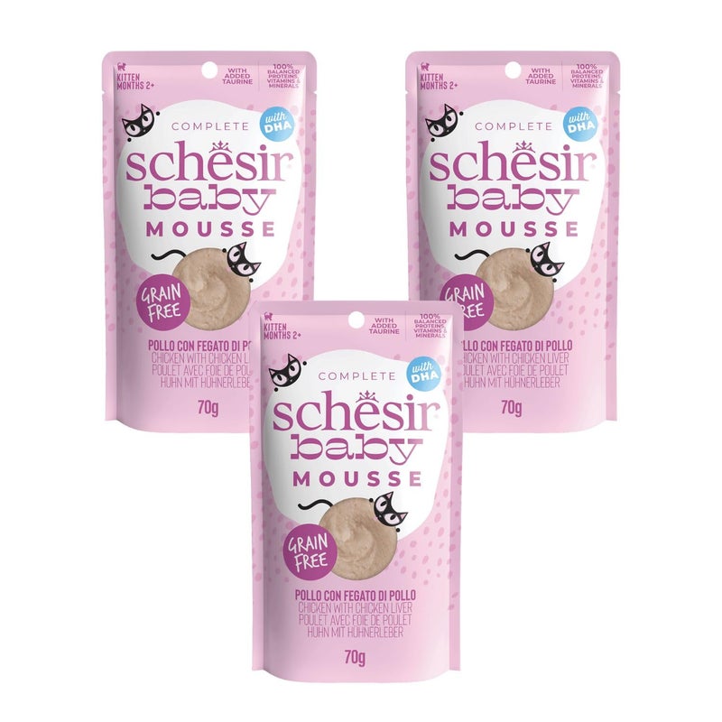 Schesir Baby Cat Mousse Chicken & Liver - High Protein Wet Food for Kittens | Balanced, Easily Digestible & Grain-Free Nutrition for Healthy Growth - 70g Each (Pack of 3) - Image 1