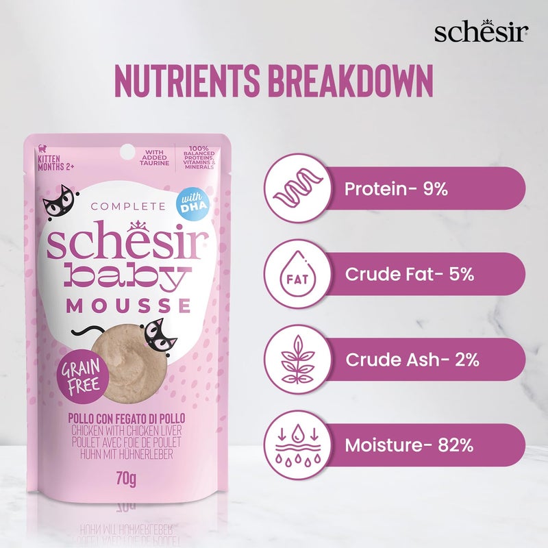 Schesir Baby Cat Mousse Chicken & Liver - High Protein Wet Food for Kittens | Balanced, Easily Digestible & Grain-Free Nutrition for Healthy Growth - 70g Each (Pack of 3) - Image 5