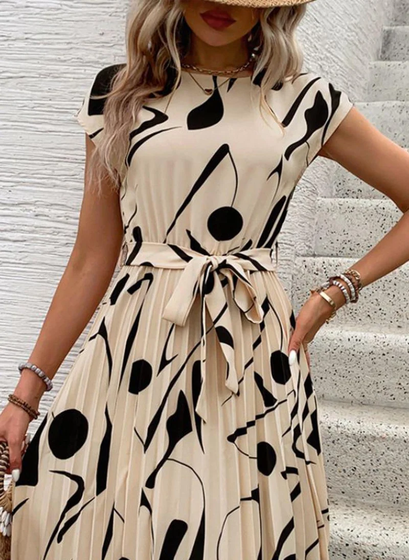 يونيكي Beige A-Line Printed Dress