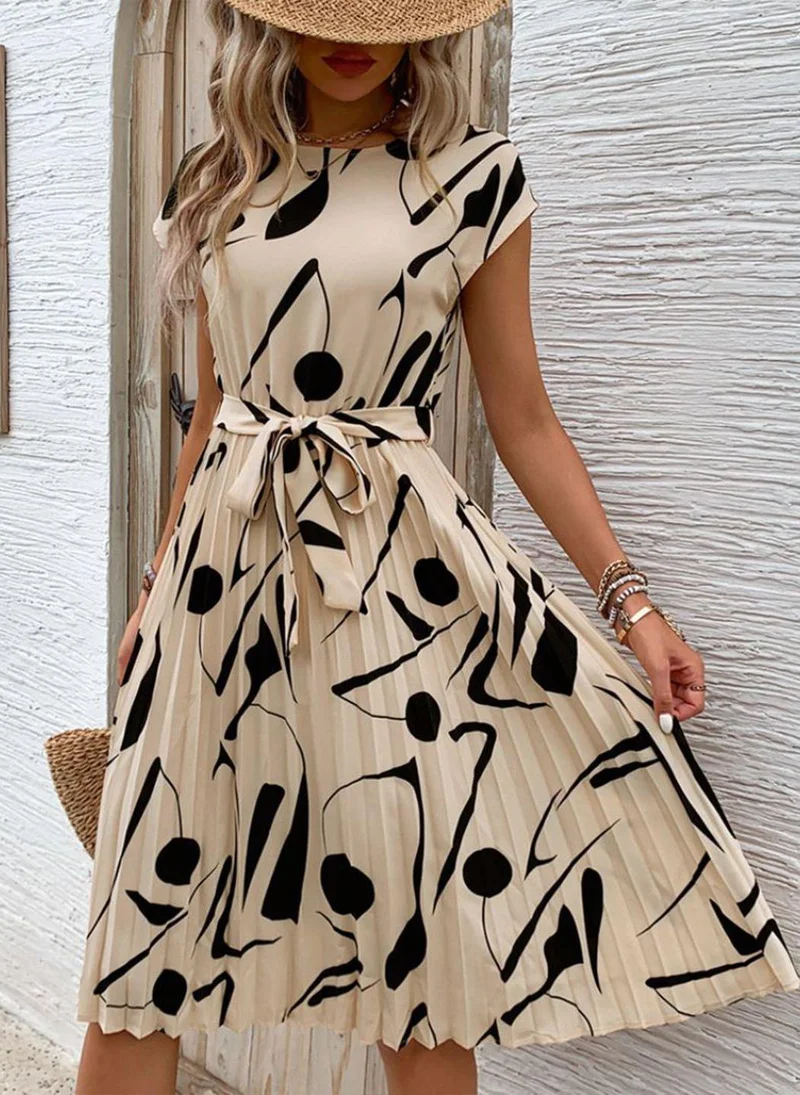 يونيكي Beige A-Line Printed Dress