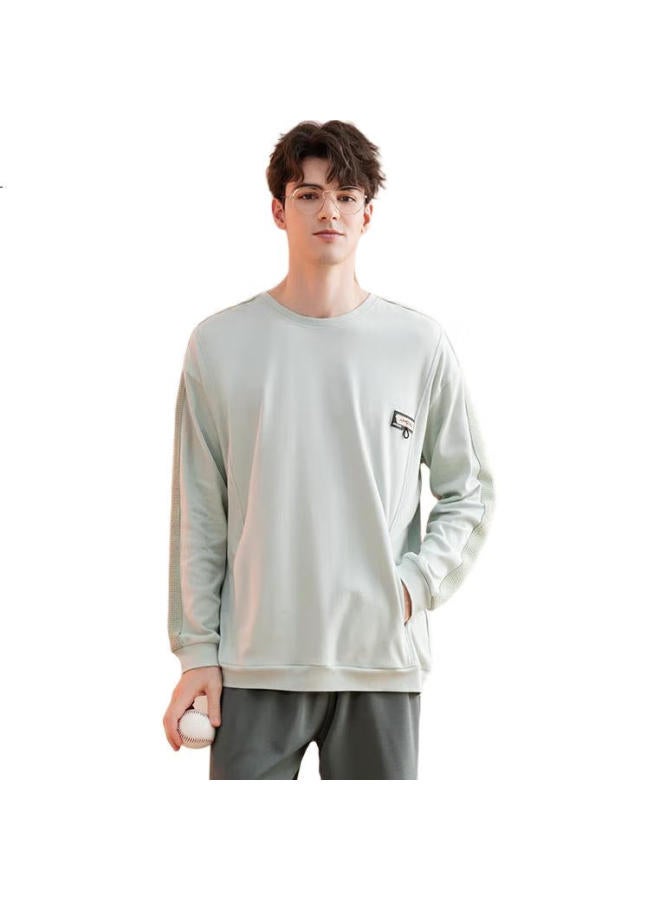 Fenton Men'S Pajamas Spring And Autumn, Pure Cotton, Round Neck, Long Sleeve, Simple Sporty Style, Home Wear Set - Image 1