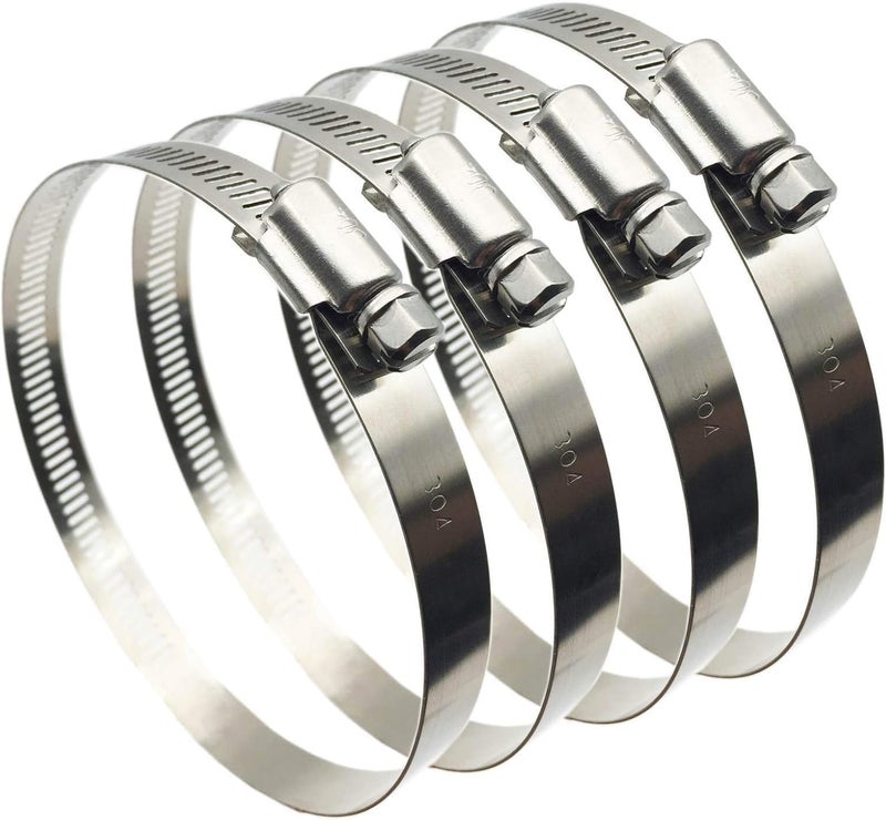 EesTeck 4" (Diameter) Adjustable 304 Stainless Steel Duct Clamps Hose Clamp Pipe Clamp Air Ducting Clamp worm drive hose clamps (4Pcs, 91mm-114mm) - Image 1