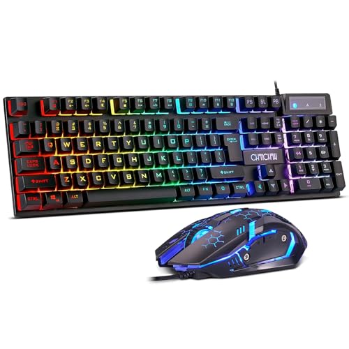 CHONCHOW Gaming Keyboard and Mouse Combo, USB Wired RGB Backlit, Mechanical Feel Anti-ghosting Keyboard 3200DPI Ergonomic Mouse, LED Gaming Set for Laptop PC PS4 Xbox Mac Game Work (RGB-Black) - Image 1