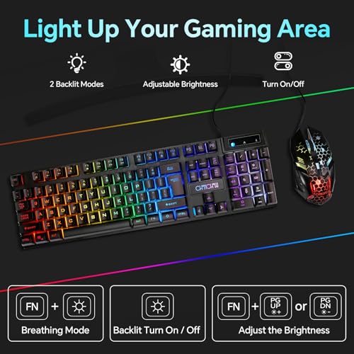 CHONCHOW Gaming Keyboard and Mouse Combo, USB Wired RGB Backlit, Mechanical Feel Anti-ghosting Keyboard 3200DPI Ergonomic Mouse, LED Gaming Set for Laptop PC PS4 Xbox Mac Game Work (RGB-Black) - Image 3