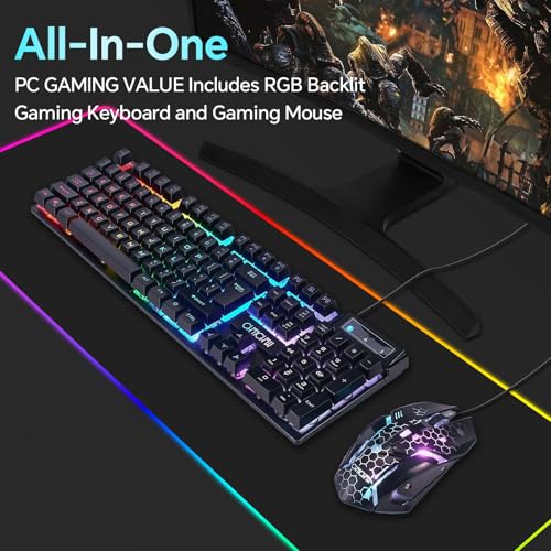 CHONCHOW Gaming Keyboard and Mouse Combo, USB Wired RGB Backlit, Mechanical Feel Anti-ghosting Keyboard 3200DPI Ergonomic Mouse, LED Gaming Set for Laptop PC PS4 Xbox Mac Game Work (RGB-Black) - Image 2
