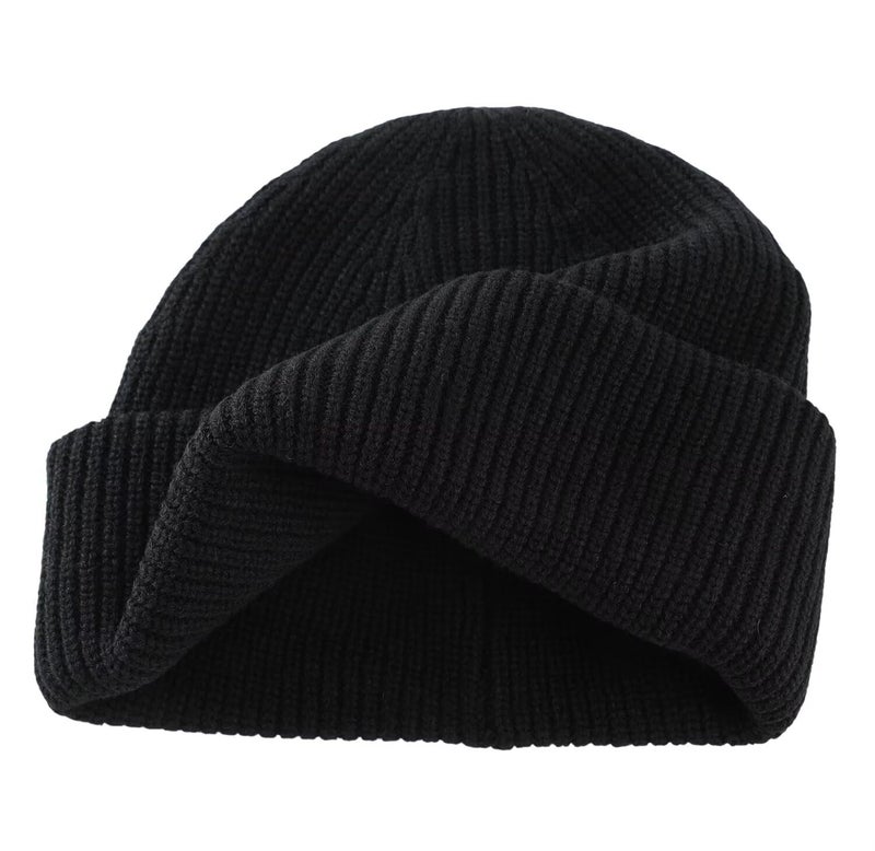 Connectyle Short Fisherman Beanie for Men Women Warm Acrylic Knit Winter Hats Cuffed Trawler Beanies Black - Image 3