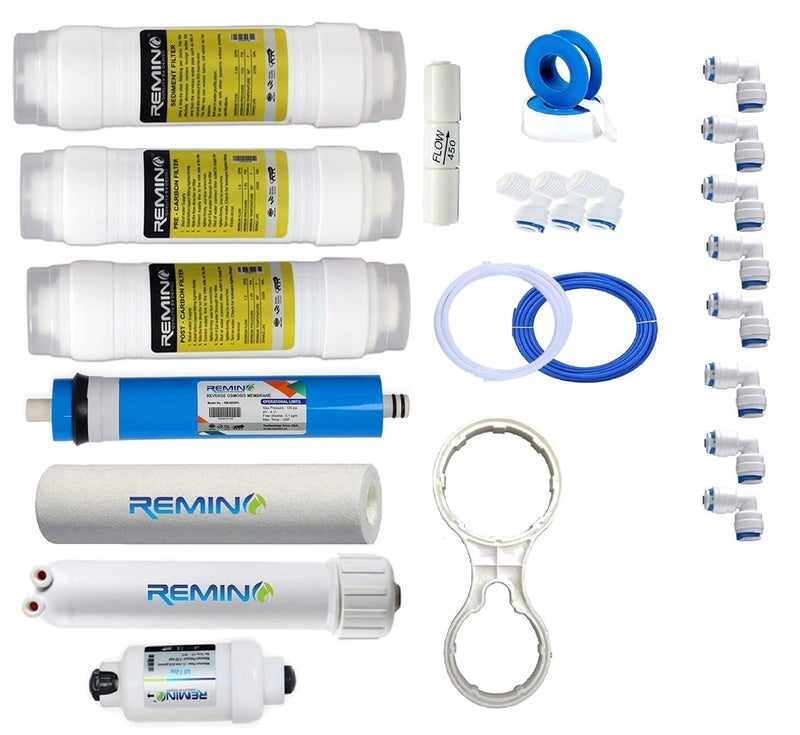Remino RO Service kit with Membrane of Carbon and Sediment Filter, 80 GPD Membrane, UF - Image 1