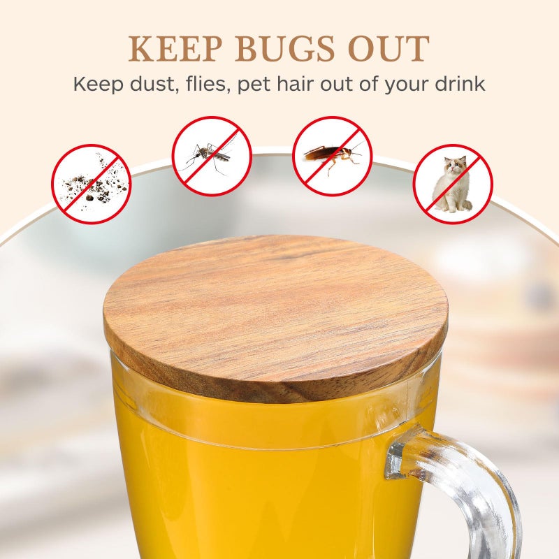 Lurrose 4pcs Cup Lid Cover Wooden Coffee Mug Wooden Tea Glass Drink Cup Lid Reusable Mug Lid Tea Kettle Lid for Keeping Warm - Image 2