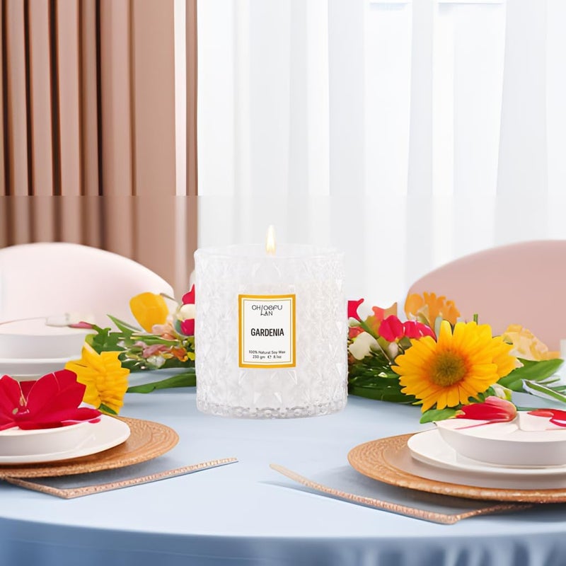 Chloefu LAN شموع غاردينيا معطرة للمنزل، هدية شمعة صويا طبيعية لديكور المنزل، هدايا عيد ميلاد للنساء، هدايا العطلات، 8.1 أونصة، تحترق لمدة 55 ساعة - Image 4