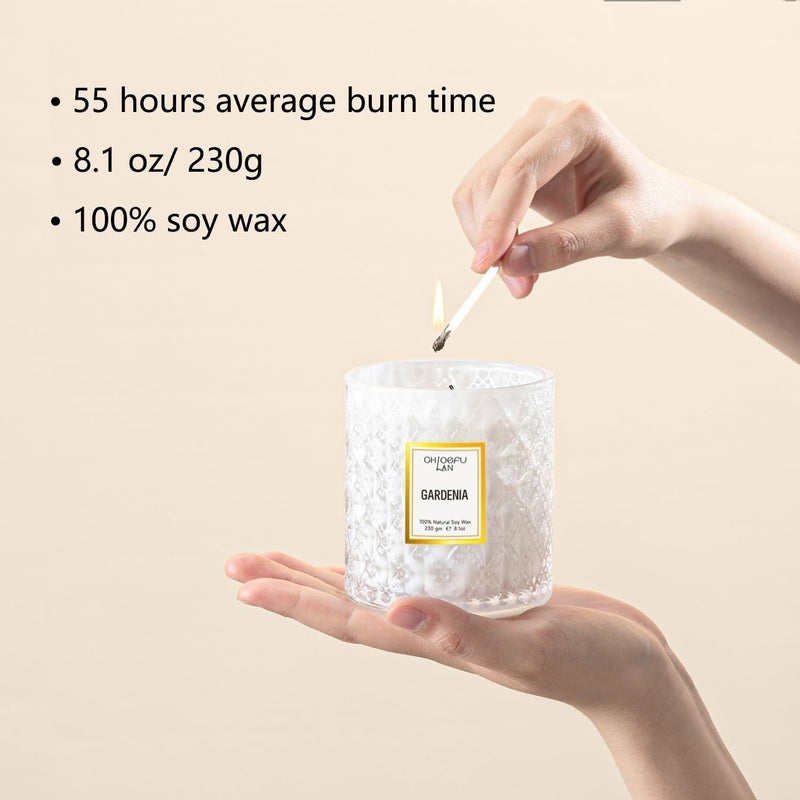 Chloefu LAN شموع غاردينيا معطرة للمنزل، هدية شمعة صويا طبيعية لديكور المنزل، هدايا عيد ميلاد للنساء، هدايا العطلات، 8.1 أونصة، تحترق لمدة 55 ساعة - Image 2
