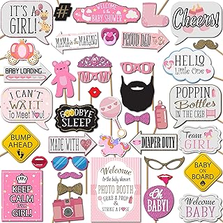 Outside The Booth Outside The Booth Girl Baby Shower Photo Booth Props - 41-pc Photobooth Kit with 8 x 10-Inch Sign, 60 Glue Dots, 45  - Image 1