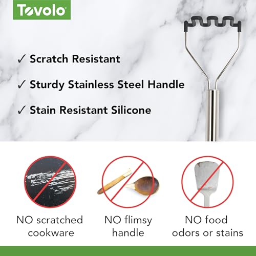 Tovolo Silicone Potato Masher Stainless Steel Handle Charcoal Gray Dishwasher Safe Heat Resistant Non Scratch Handheld Coil Wire Potato Smasher for Nonstick Pans Ergonomic Kitchen Food Prep Tool - Image 4