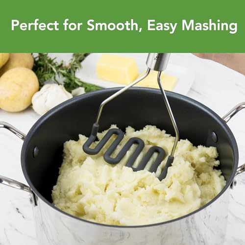 Tovolo Silicone Potato Masher Stainless Steel Handle Charcoal Gray Dishwasher Safe Heat Resistant Non Scratch Handheld Coil Wire Potato Smasher for Nonstick Pans Ergonomic Kitchen Food Prep Tool - Image 3