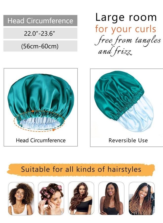 mikimini Satin Bonnet for Sleeping, Curly Hair Silk Sleep Cap for Women and Men Reversible Double Layer Bonnet X-Large Sleeping Cap Soft Stretchy Night Cap for Hair Care (Green+Light Blue)  - Image 4