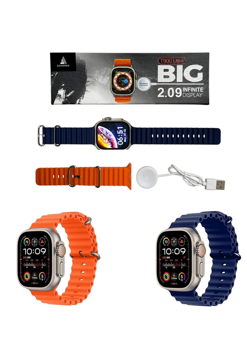 adhomax New T900 Ultra Smart Watch, Elegant Design 2.09", Infinite Display, NFC, Fitness Tracker, Heart Rate, Oxygen Monitor, Calls, Wireless Charging, Works With IOS and android for men, women - Image 1
