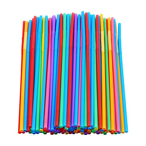 CVNDKN 200 Pcs Colorful Plastic Long Flexible Straws.(0.23'' diameter and 10.2" long) - Image 1