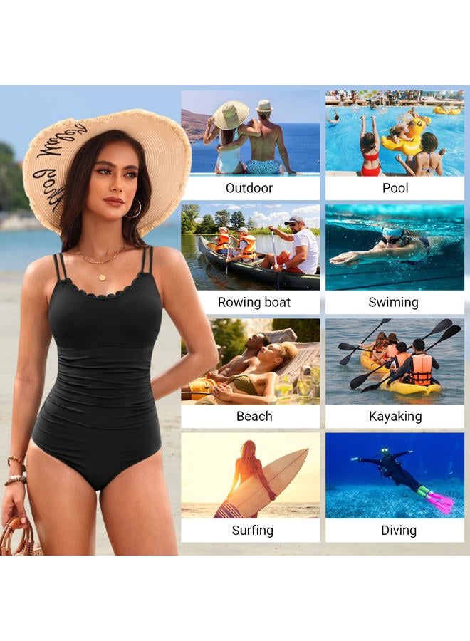 Daci Womens One Piece Swimsuit Tummy Control - Slimming Bathing Suit Scalloped Neck Full Coverage Swimwear 2025, Black, XXL - Image 5
