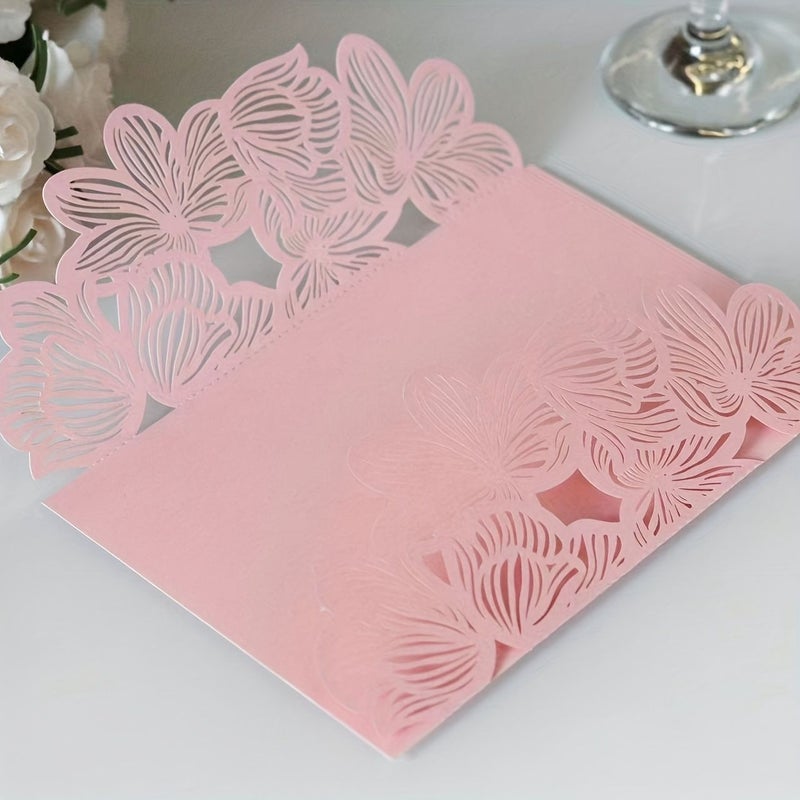 Pink Color 30pcs Wedding Laser Hollowed Card Invitation Creative Greeting - Image 2