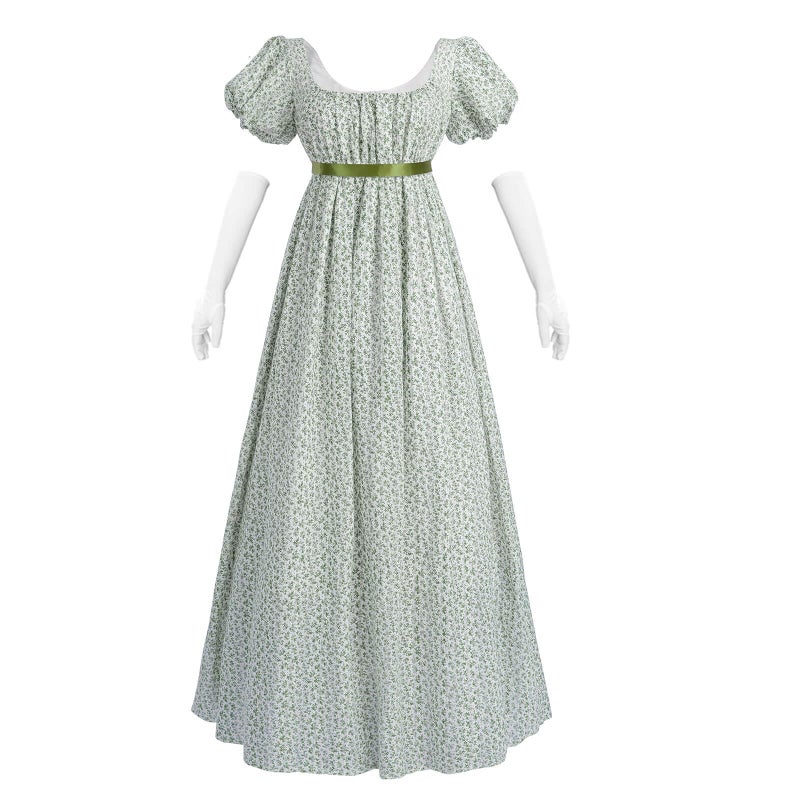 Nuoqi Regency Dresses for Women Long Floral Regency Era Dress Empire Waist Tea Party Dress XXL, Green Floral - Image 1