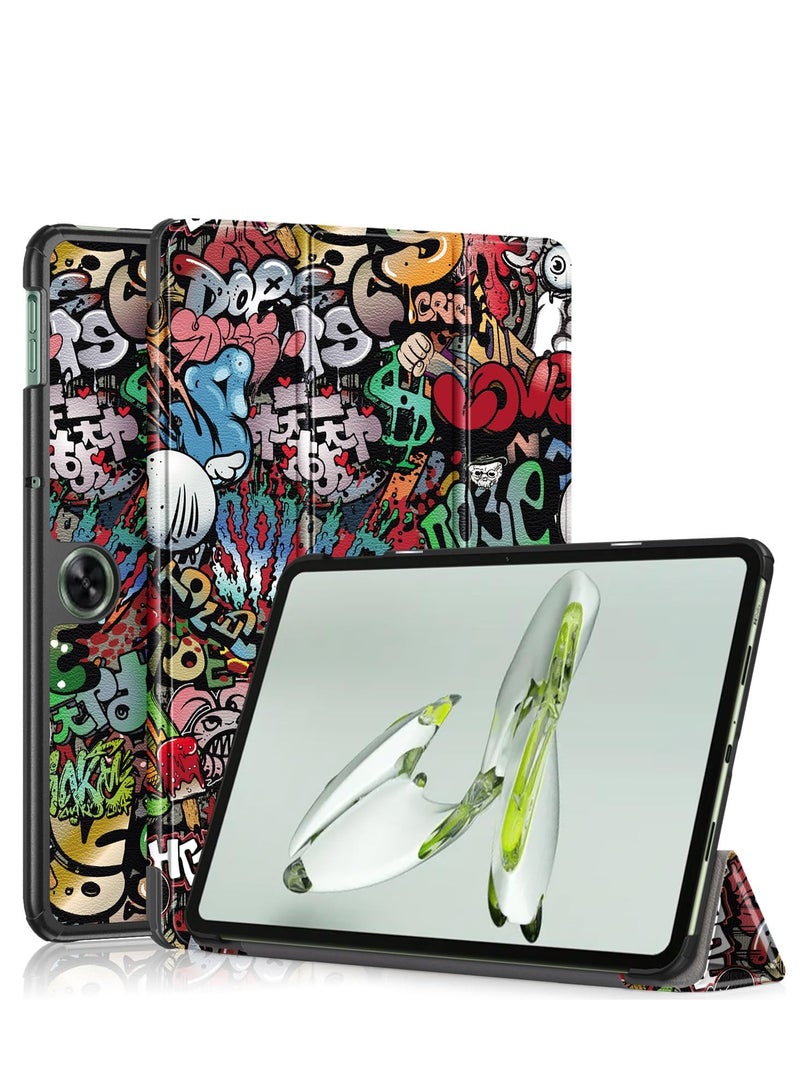 Case for OnePlus Pad Go 2023 11.4'' Folding Folio Ultra-Thin PU Leather Stand Case Cover for OnePlus Pad Go/Oppo Pad Air2 11.4 Inch (Graffiti) - Image 1